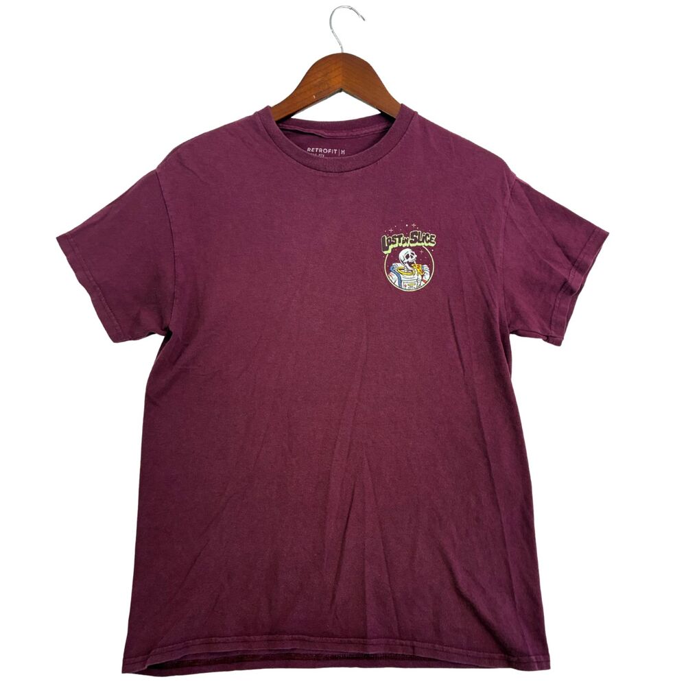 Retrofit Lost in Space Astronaut Pizza T Shirt Mens M Burgundy Graphic Tee